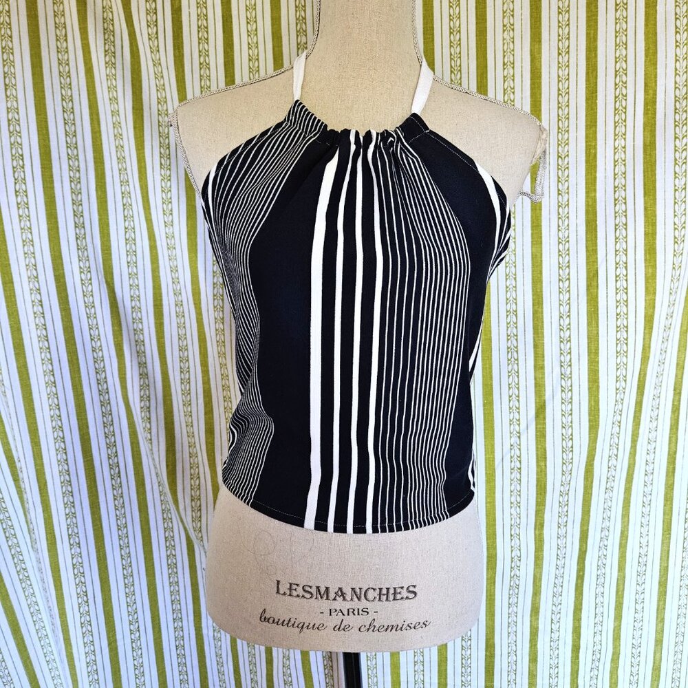 Size M Retro Blue White Striped Halter Top NEW - Picture 4 of 7